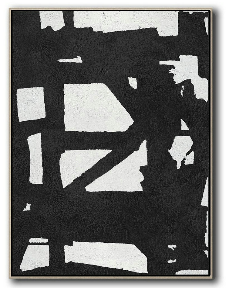 Custom Oil Painting,Black And White Minimal Painting On Canvas - Extra Large Wall Art